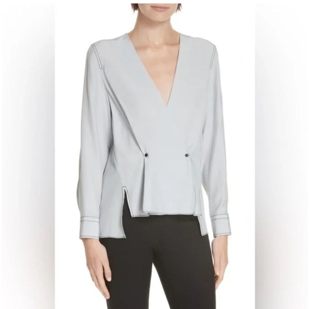 RAG & BONE Debbie Silk Wrap Top in Grey Blue